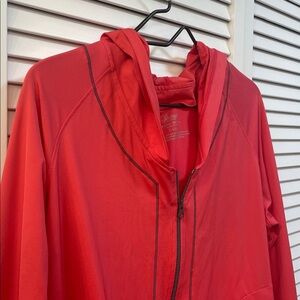 Soma Vibrant Coral Activewear Hooded Zip Up Long Sleeved Jacket Pockets Size XL